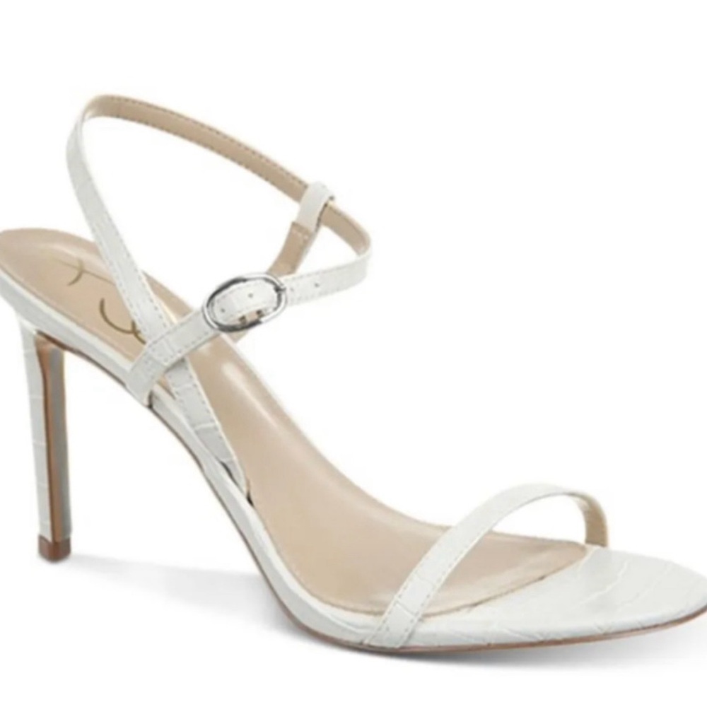 NWOT Sam Edelman Doran Strappy Heel Sandal Croc Embossed White Wedding Shower
